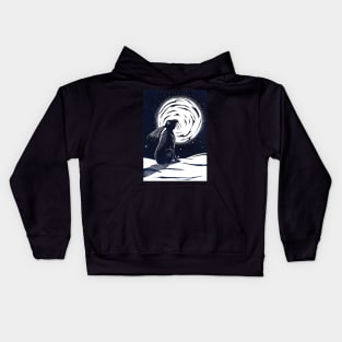 Moon Gazing Hare in Winter Linocut Kids Hoodie